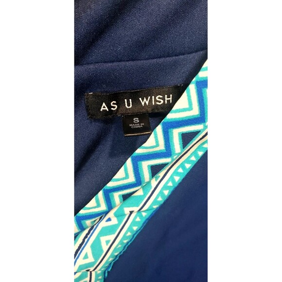 Boho Floral V-Neck Bell Sleeve Tunic Dress – Blue Teal – Small – Festival Style - Picture 4 of 7